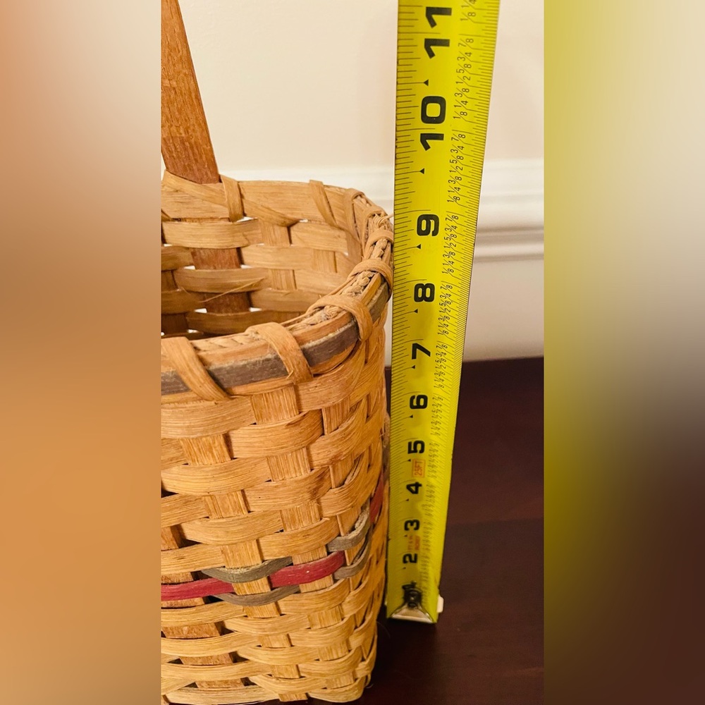 Vintage Primitive Wood Gathering Basket With Handle Handwoven Splint Basket - Picture 13 of 13
